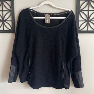 Dolan Faux Leathered Trim Collar and Sleeves Sweater